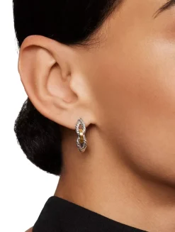 Cable Loop Hoop Earrings In Sterling Silver With 18k Yellow Gold, 22mm