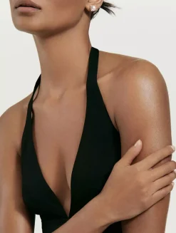 Cable Pearl Stud Earrings In Sterling Silver With Diamonds