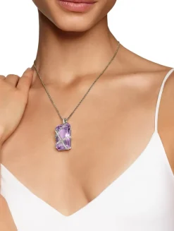 Cable Wrap Amulet In Sterling Silver With Lavender Amethyst And Diamonds, 31mm