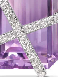 Cable Wrap Amulet In Sterling Silver With Lavender Amethyst And Diamonds, 31mm