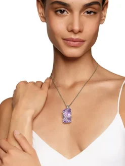 Cable Wrap Amulet In Sterling Silver With Lavender Amethyst And Diamonds, 31mm