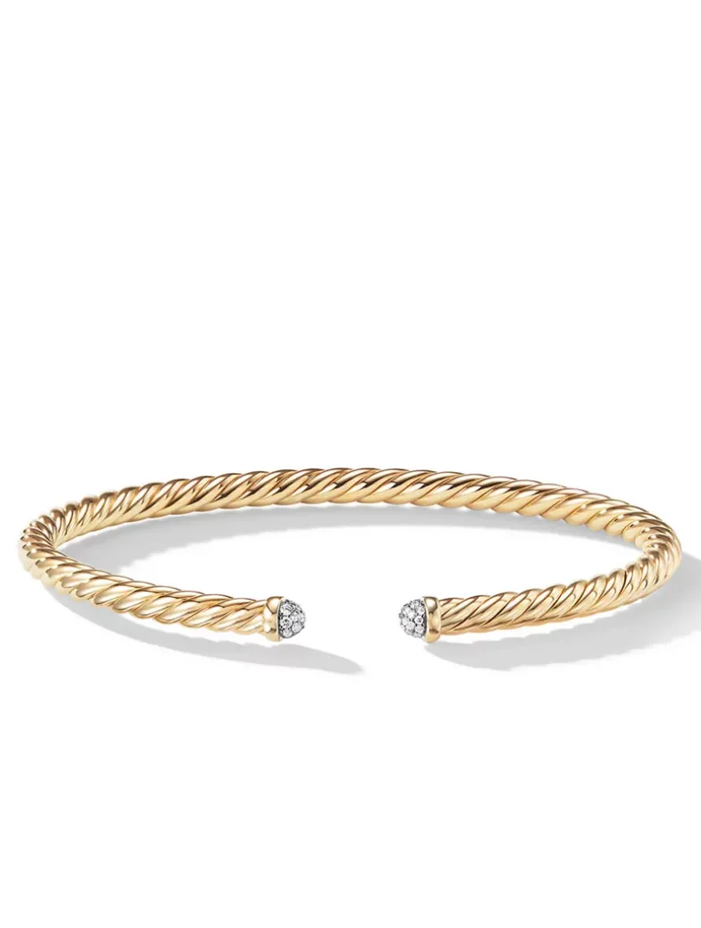Cablespira® Bracelet In 18k Yellow Gold With Pavé Diamonds