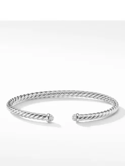 Cablespira® Bracelet In 18k White Gold With Pavé Diamonds
