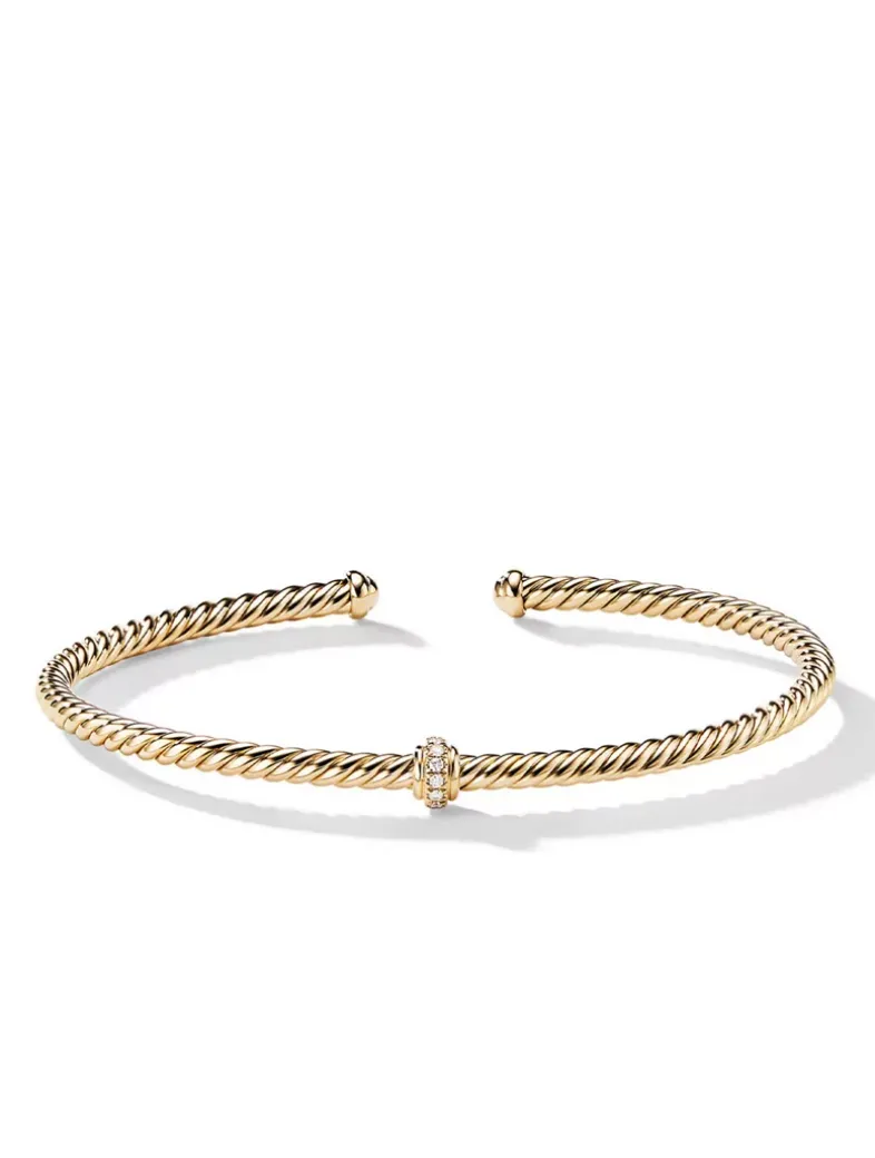 Cablespira® Station Bracelet In 18k Yellow Gold With Pavé Diamonds