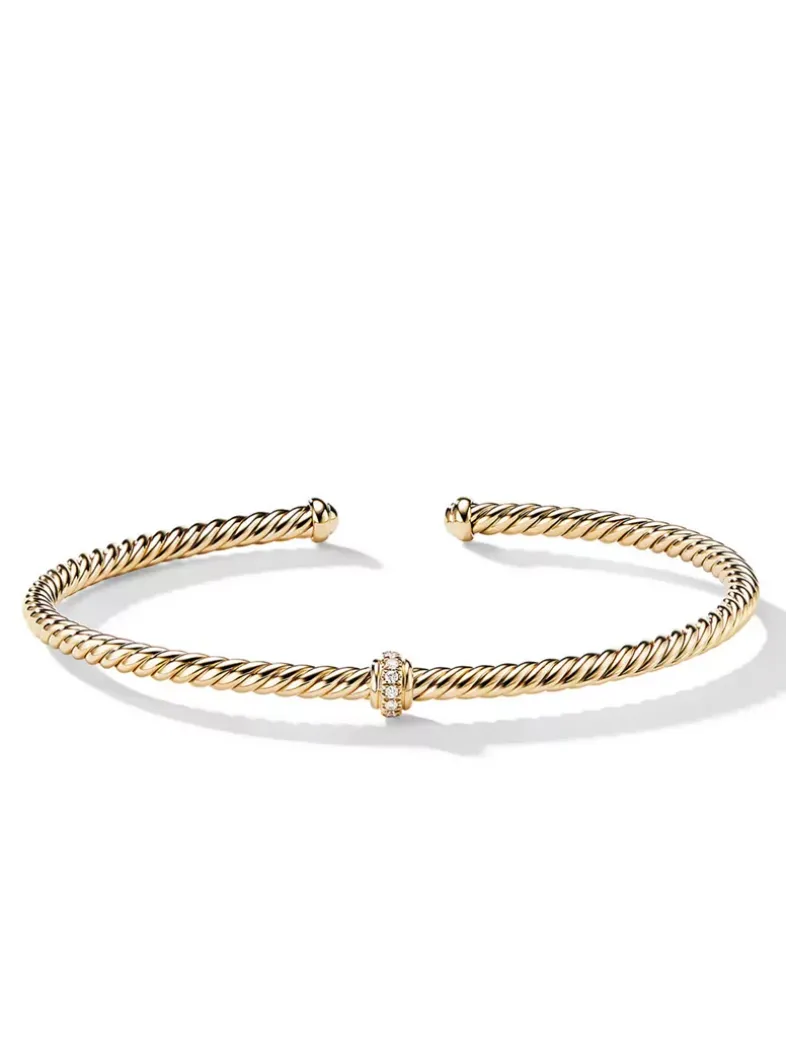 Cablespira® Station Bracelet In 18k Yellow Gold With Pavé Diamonds