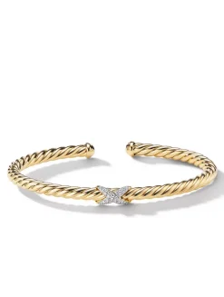 Cablespira® X Station Bracelet In 18k Yellow Gold With Pavé Diamonds