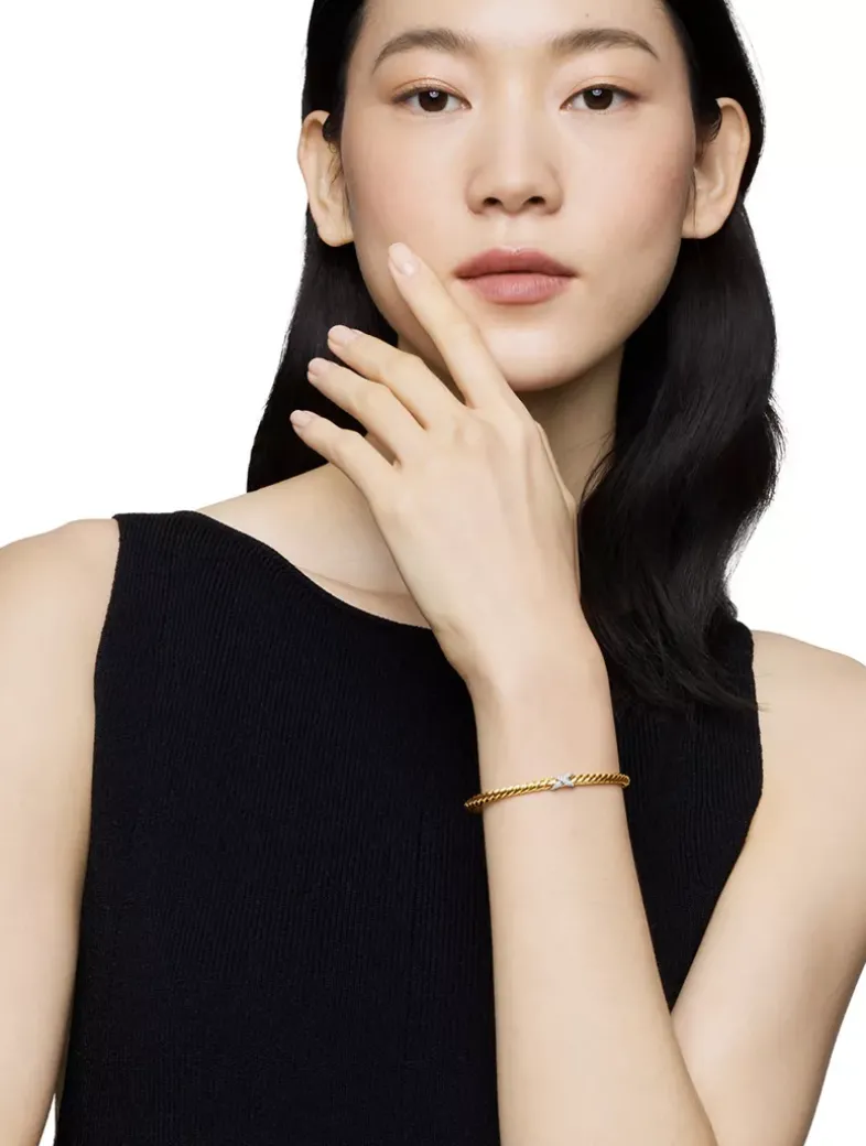 Cablespira® X Station Bracelet In 18k Yellow Gold With Pavé Diamonds