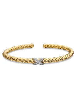 Cablespira® X Station Bracelet In 18k Yellow Gold With Pavé Diamonds