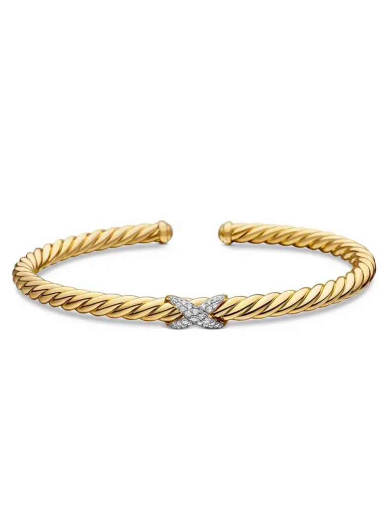 Cablespira® X Station Bracelet In 18k Yellow Gold With Pavé Diamonds