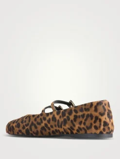 Calf Hair Mary Jane Ballet Flats In Leopard Print