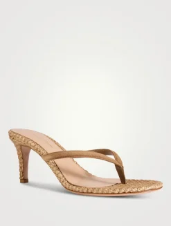 Calypso Suede And Raffia Thong Sandals