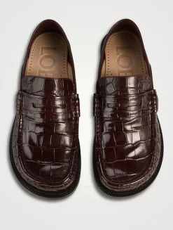 Campo Croc-Embossed Leather Penny Loafers