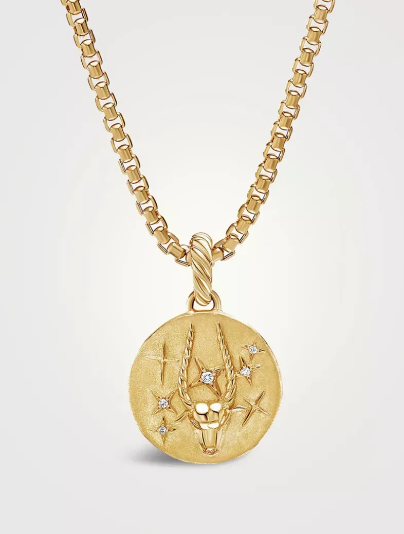 Capricorn Amulet In 18k Yellow Gold With Diamonds