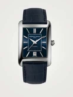 Carrée Stainless Steel Leather Strap Watch