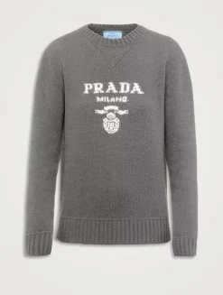 Cashmere And Wool Prada Logo Crew-neck Sweater