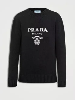 Cashmere And Wool Prada Logo Crew-neck Sweater