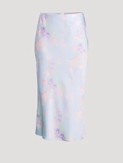 Castle Satin Slip Skirt In Floral Print