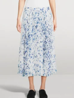 Cecily Pleated Chiffon Midi Skirt In Floral Print