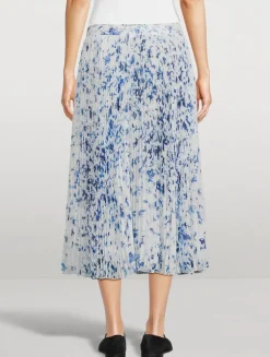 Cecily Pleated Chiffon Midi Skirt In Floral Print