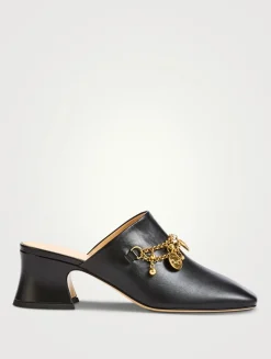 Charm-Embellished Leather Mules