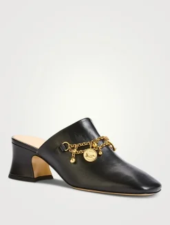 Charm-Embellished Leather Mules