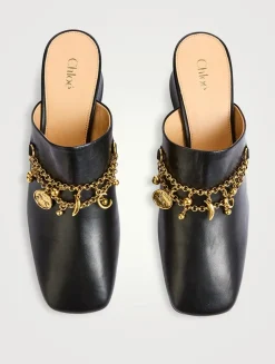 Charm-Embellished Leather Mules