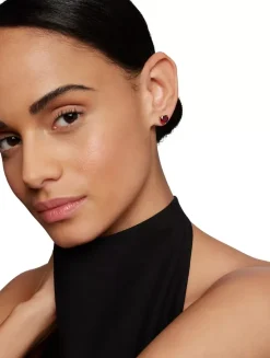 Chatelaine® Heart Stud Earrings In 18k Yellow Gold With Garnet, 8mm