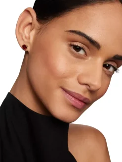 Chatelaine® Heart Stud Earrings In 18k Yellow Gold With Garnet, 8mm