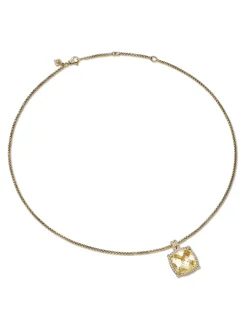 Chatelaine® Pavé Bezel Pendant Necklace In 18k Yellow Gold With Blue Topaz And Diamonds, 14mm