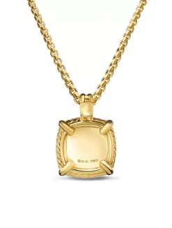 Chatelaine® Pavé Bezel Pendant Necklace In 18k Yellow Gold With Blue Topaz And Diamonds, 14mm