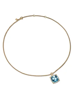 Chatelaine® Pavé Bezel Pendant Necklace In 18k Yellow Gold With Blue Topaz And Diamonds, 14mm