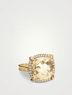 Chatelaine® Pavé Bezel Ring In 18k Yellow Gold With Champagne Citrine And Diamonds, 14mm