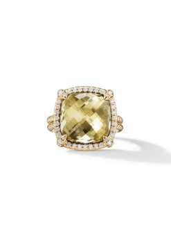 Chatelaine® Pavé Bezel Ring In 18k Yellow Gold With Champagne Citrine And Diamonds, 14mm