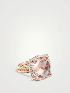 Chatelaine® Pavé Bezel Ring In 18k Rose Gold With Morganite And Diamonds
