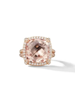 Chatelaine® Pavé Bezel Ring In 18k Rose Gold With Morganite And Diamonds