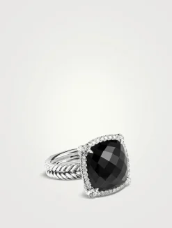 Chatelaine® Pavé Bezel Ring In Sterling Silver With Black Onyx And Diamonds