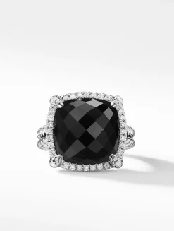 Chatelaine® Pavé Bezel Ring In Sterling Silver With Black Onyx And Diamonds