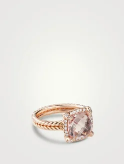 Chatelaine® Pavé Bezel Ring In 18k Rose Gold With Morganite And Diamonds