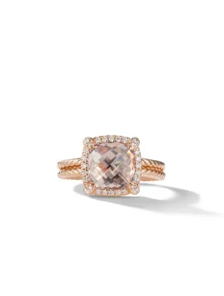 Chatelaine® Pavé Bezel Ring In 18k Rose Gold With Morganite And Diamonds