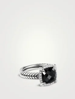 Chatelaine® Pavé Bezel Ring In Sterling Silver With Black Onyx And Diamonds