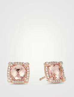 Chatelaine® Pavé Bezel Stud Earrings In 18k Rose Gold With Morganite And Diamonds