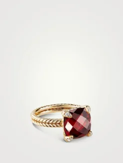 Chatelaine® Ring In 18k Yellow Gold With Garnet And Pavé Diamonds
