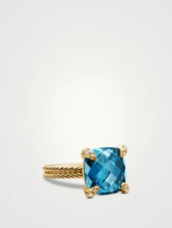 Chatelaine® Ring In 18k Yellow Gold With Hampton Blue Topaz And Diamonds, 11mm