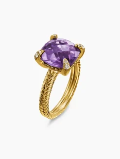 Chatelaine® Ring In 18k Yellow Gold With Hampton Blue Topaz And Diamonds, 11mm