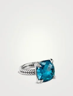 Chatelaine® Ring In Sterling Silver With Hampton Blue Topaz And Pavé Diamonds