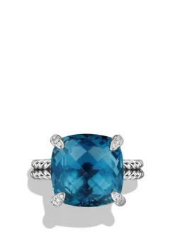 Chatelaine® Ring In Sterling Silver With Hampton Blue Topaz And Pavé Diamonds