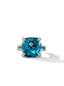 Chatelaine® Ring In Sterling Silver With Hampton Blue Topaz And Pavé Diamonds