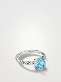 Chatelaine® Ring In Sterling Silver With Blue Topaz And Pavé Diamonds
