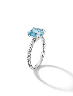 Chatelaine® Ring In Sterling Silver With Blue Topaz And Pavé Diamonds