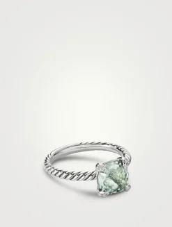 Chatelaine® Ring In Sterling Silver With Prasiolite And Pavé Diamonds